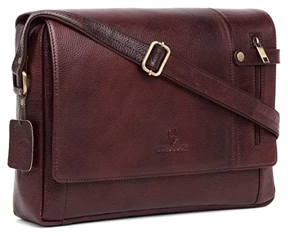 Wildhorn 14.5 Inch Leather Laptop Office Bag Messenger For Men And Women Brown (Brown)
