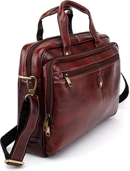 Wildhorn 15.5 Inch Leather Office Laptop Messenger Bag For Men And Women Brown (Brown)