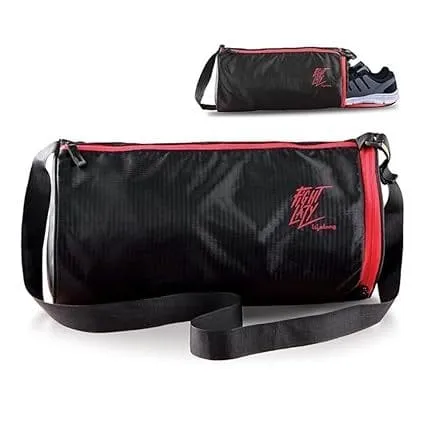 Lifelong Cotton 30 L Duffle Gym Bag Adjustable Shoulder Bag, Water Resistant, Sports & Travel Bag with Shoe Compartment & Side Pocket (Black & Red), 48.3cm