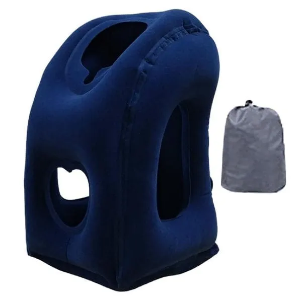 Lifelong Inflatable U-Shape Travel Neck Pillow with Arm Hole, Chin, Neck & Head Support, Compact & Foldable, For Flight, Car & Office