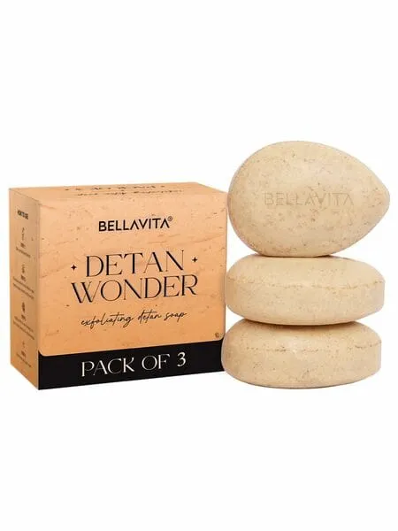 Bellavita De-Tan Wonder Soap | Exfoliating Face & Body Soap for Tan Removal Pack of 3 x100g