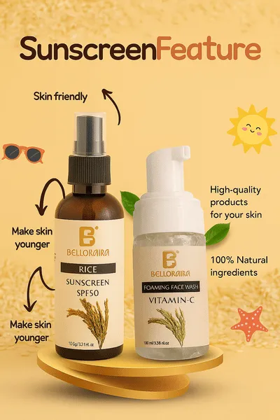 Bellokaira Radiance & Protect Set Vitamin C Foaming Face Wash + Sunscreen SPF-50 (Pack of 2)