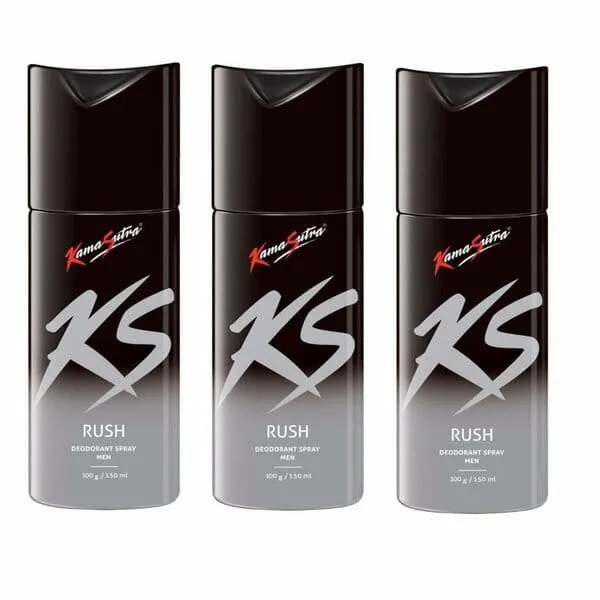 Kamasutra Ks Rush Deodorant Body Spray For Men Pack Of 3, 450 Ml