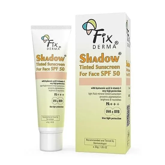 Fixderma Shadow Tinted Sunscreen SPF 50 PA+++ | Sunscreen with Vitamin E | UVA & UVB Protection | For All Skin Types - 30gm