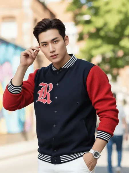Rigo Men Red Fleece Colorblock Oversized Varsity (Select)