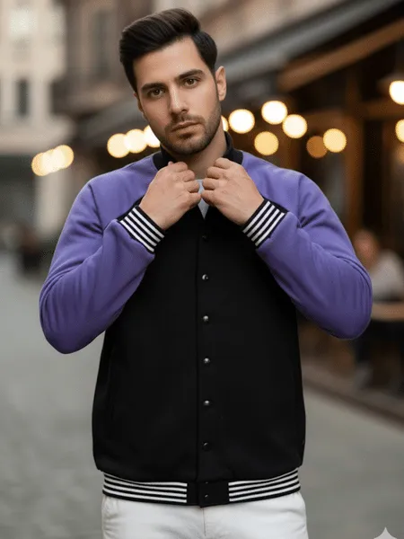 Rigo Men Purple Fleece Colorblock Oversized Bomber Jacket (Select)