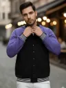 Rigo Men Purple Fleece Colorblock Oversized Bomber Jacket