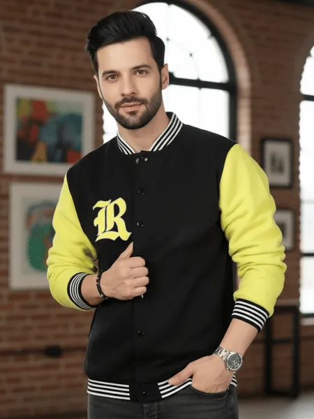 Rigo Men Lime Fleece Colorblock Oversized Varsity (Select)