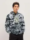 The Bear House TYDI Black & Grey Tie-Dye Relax Fit Hoodie with “BEAR ELEVATED” Graphic Print