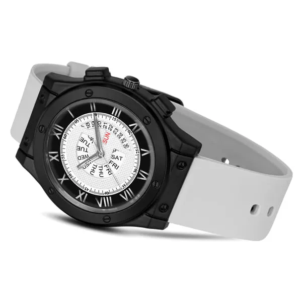 Lorenz White Day & Date Dial Analog Watch with Grey Silicone Buckle Lock Strap | Watch For Men | MK-4092R