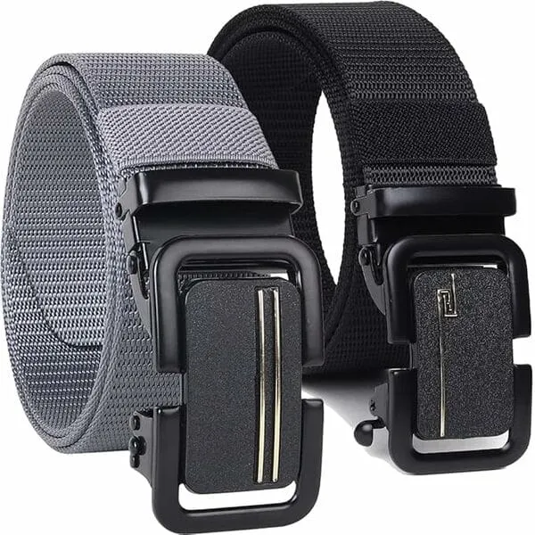 Shree Ashtavinayak Men’s Formal/Causal Automatic Push Lock Nylon Woven Belt Combo Set for Men (Grey-Black)