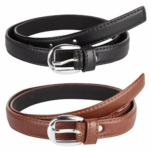 Shree Ashtavinayak Women's PU Leather Belt Combo, Pack of 2, For Jeans, Formal & Casual Wear, Free Size Upto 36" Waist – Black & Brown