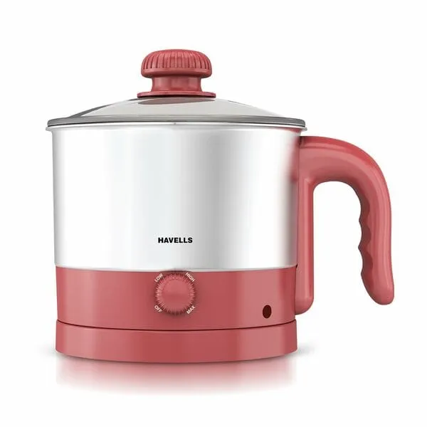 Havells Culinox MultiCook Electric Cooker | 1.2L | 600W | 3 Temperature Modes | Glass Lid | Red | 1-Year Warranty