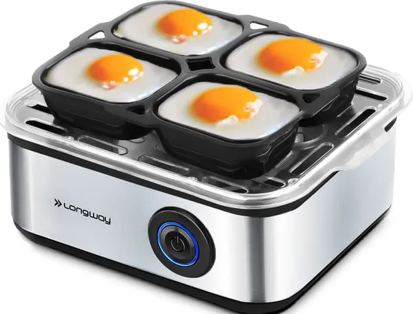 Longway LWEB04 Egg Boiler | 8-Egg Capacity | 500W | Stainless Steel | Auto Cut-Off | Silver | Up to 2-Year Warranty