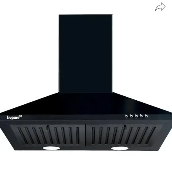 Livpure LIV VIRGO-60-BF Kitchen Chimney | 60cm | 1000 m³/hr Suction | Baffle Filter | Dual LED Lamps | Wall Mount | Black