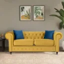Apkainterior Ness 2 Seater Chesterfield Sofa | Cool Gel Memory Foam | Premium Suede Fabric | Solid Wood Frame | Yellow | 1-Year Warranty