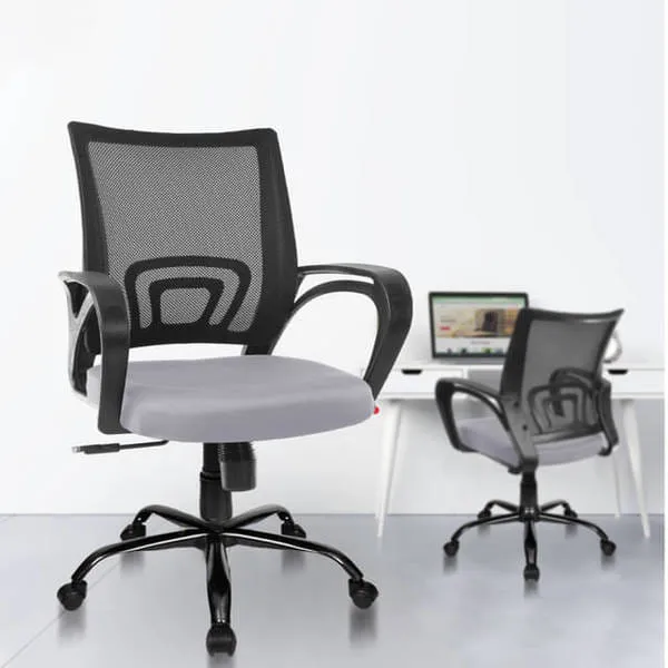 Apkainterior Ergonomic Mesh Office Chair | Adjustable Height | Breathable Mesh Back | PU Foam Cushion | Grey | 1-Year Warranty