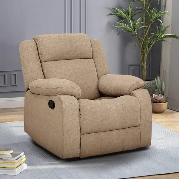 Premium Fabric Recliner Chair | 1 Seater | Ergonomic Wooden Recliner | Soft Cushioned Seating | Brown | 1-Year Warranty