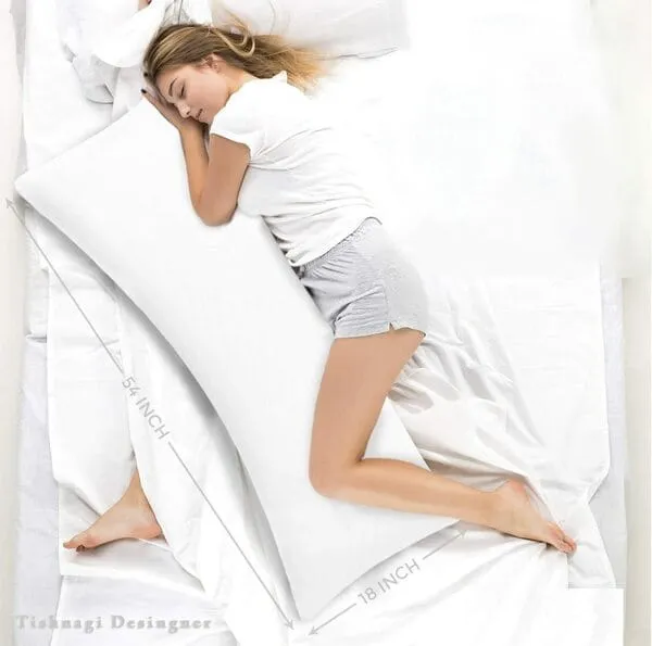 ApkaInterior Ultra Soft Microfibre Body Pillow, For Pregnancy & Side Sleepers, Cotton Cover, 54x18 Inch – White
