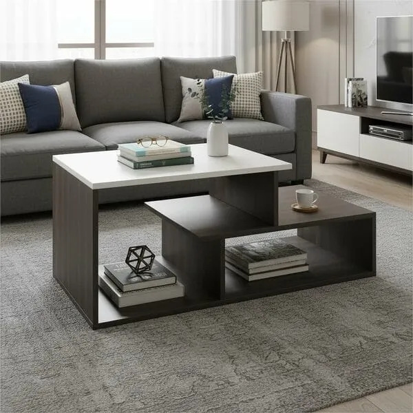 Apkainterior Acura Modern Engineered Wood Center Table with Open Storage Shelves