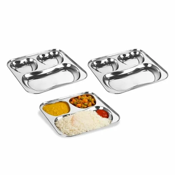 Zortapla Pack of 3 Partition Plate with 3 Sections (300 Gram Each Plate)