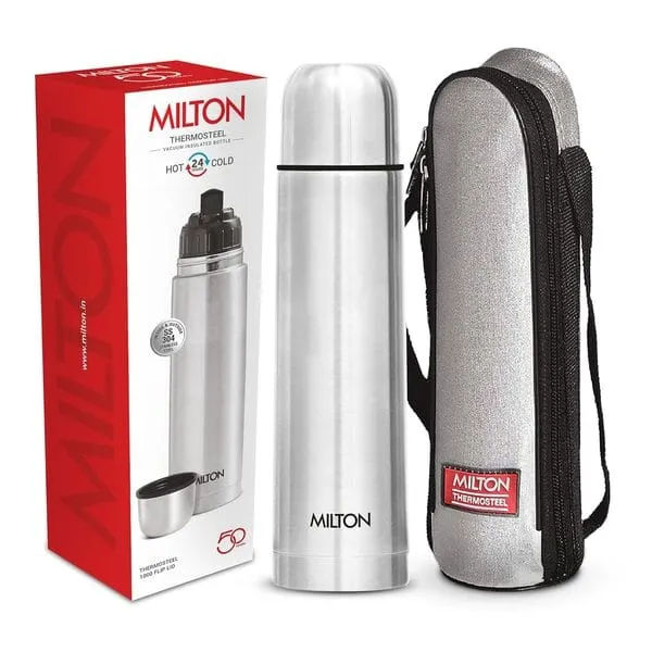 Milton Flip Lid 1000 Thermosteel Water Bottle 1L--Silver