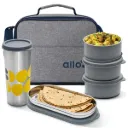 Allo Microwave Safe Steel Lunch Box for Office with Bag for Men and Women, Air Tight & Leak Proof Stainless Steel Tiffin for Office, School, College, Set of 5 with Bag