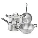 Allo SS Triply Cookware Set, Kadai (20 Cm/1.5 L)+ Fry Pan (20 Cm/1 L)+ Saucepot (20 Cm/3.2 L)+ Saucepan (14 Cm/1 L) Stir-Deep-Fry/Induction Friendly Set of 8, Nonstick