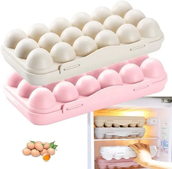 Plastic Food Grade Egg Storage Box with Lid Stackable Egg Storage Container with 18 Grids Egg Tray for Fridge Kitchen Countertop (Pack of-1 Multicolour)