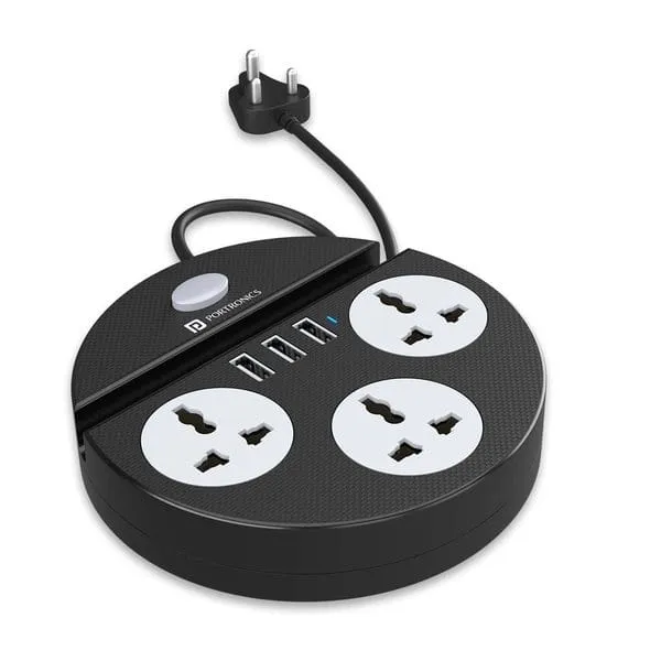 Portronics Power Plate 5 Surge Protector 1500W High Power Converter with USB Charger & Mobile Holder 3AC Socket + 3USB Ports I 1.5 m Cord Length