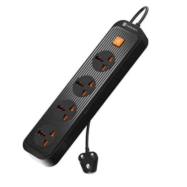 Portronics Power Plate 12 Multi Plug Extension Board with 4 Power Sockets, 1500W, 2M Cord Length, Fire Proof Material, Short Circuit Protection