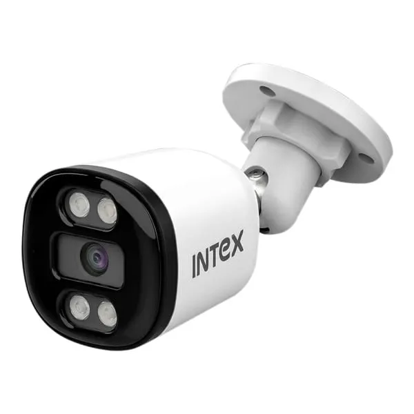 Intex AHD Bullet 2.4MP CCTV Security Camera with Built-in Mic | Full HD Outdoor Surveillance Camera | Wide Angle View | Night Vision Warm Light | Support All DVR | White