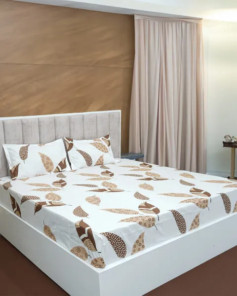 Bella True Bed Sheet Suitable for Double Bed | Poly Cotton (Beigeleaf | Beige)