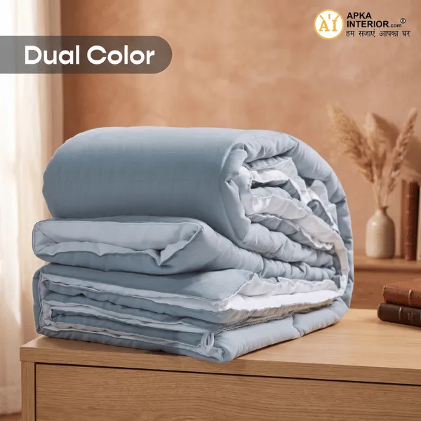 Apkainterior Summer Reversible AC Comforter - Hotel Like Feel 120 GSM Lightweight Blanket Rhino Grey Coconut White (Double Size 90x100)
