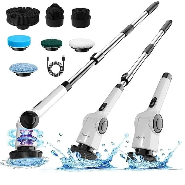 Lifelong Electric Spin Mop, 90-Min Runtime, Type-C Charging, 3-Speed Modes, Adjustable Handle, LED Display, Cleaning Brush Included