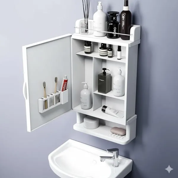 Bathroom Cabinet with Mirror | Unbreakable Acrylic Premium Multipurpose Bathroom Mirror Cabinet with Shelves Storage & Mirror Door