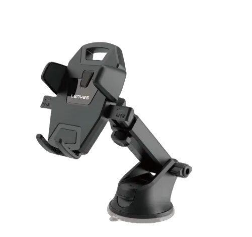LENYES CR128 Universal Adjustable Mobile Holder for All Smartphones, Securely Mount on Dashboard & Car Windshield with 360 Degree Rotatable (Black)