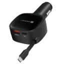 Portronics Car Power Retracto 84W 3 in 1 Car Charger, 80 cm Retractable Cable (33W Type-C PD), Dual Port (18W USB Type-A & 33W Type-C) for Laptop, Android