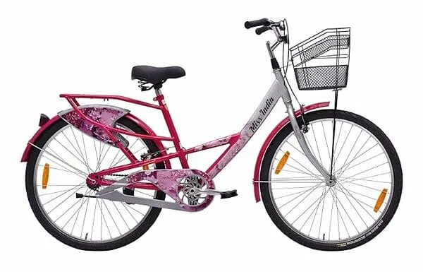 Hero Emerald 26T Bicycle for Girls/Womens with Front Basket and Inbuilt Carrier | Rigid Fork | 18 Inch Frame | Single Speed (Silver-Pink)