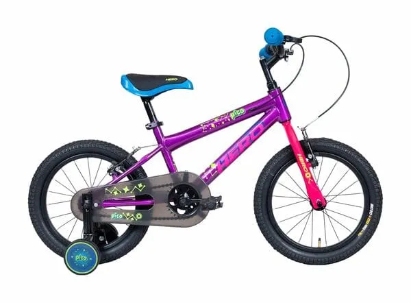 Hero Pico 16T Single Speed Bicycle for Kids with Training Wheels | Blue | Rigid | V Brake | 10.5" Steel Frame (Purple)