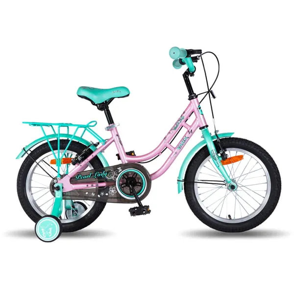 Vaux Pearl Lady Cycle for Kids 16 inch with Sidewheels & Carrier, Bicycle for Girls with Steel Frame, Alloy Rims & Tubular Tyre, Cycle for Girls Age 4 to 6 Years & Height 3ft 3inch +(Green-Pink)
