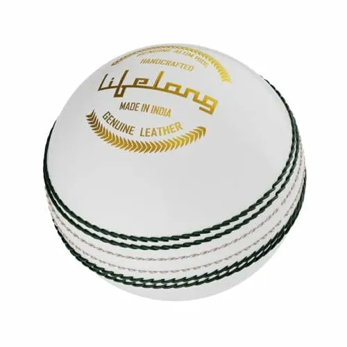 Lifelong Cricket Leather Ball – 4-Piece Hand-Stitched, Genuine Leather, Premium Lacquer, High Abrasion Resistance, ICC Standard 156g – Ideal for T20 Match & Training – White, Pack of 1