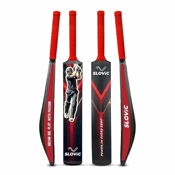 Slovic Plastic Cricket Bat | Kids | Black+Red