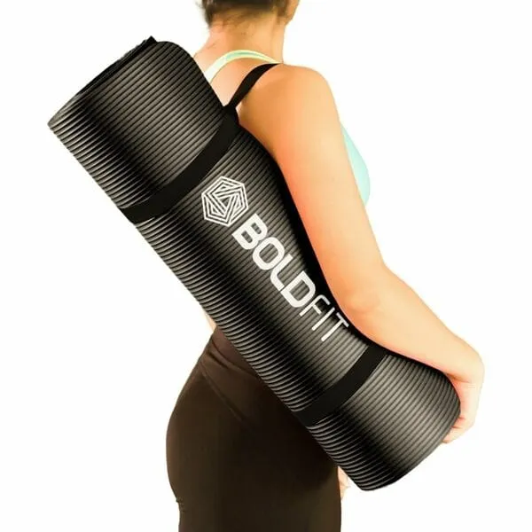 Boldfit BoldMat Supreme Yoga Mats for Women and Men NBR Material with Carrying Strap, Black
