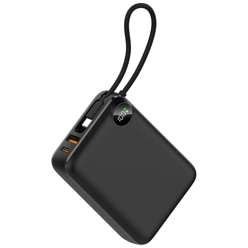 C2050 Power Bank 20000mAh 22.5W Fast Charging Built-in Type-C Cable LED Display Portable Charger - Black