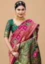 Traditional Kanjeevaram Zari Woven Saree with Temple Motifs and Rich Contrast Pallu | Wedding & Festive Ethnic Wear And With Twirling Blouse