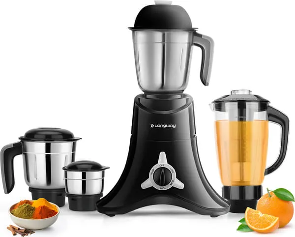 Longway Orion 4 Jars 900 W Mixer Grinder (Black-Silver)