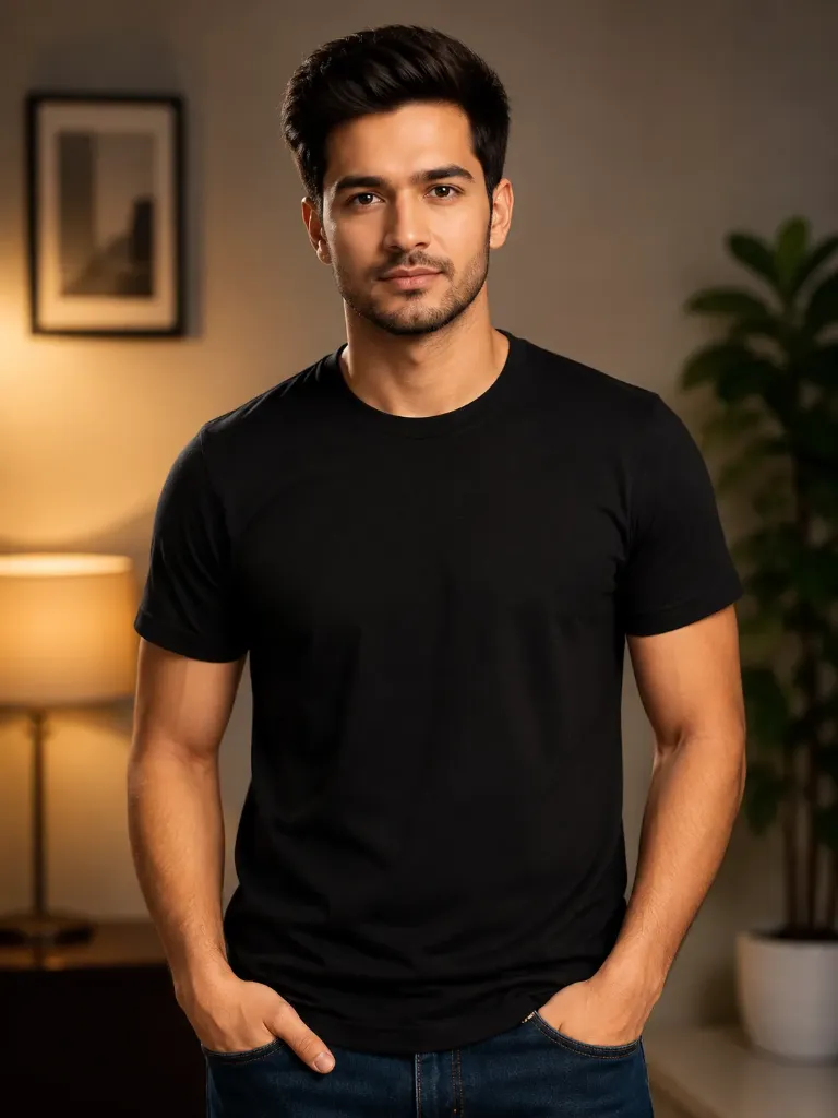 Hashtag Men's Cotton Round Neck T-Shirt (Black) | Soft Cotton Casual T-Shirt | Best Price (Black, M)