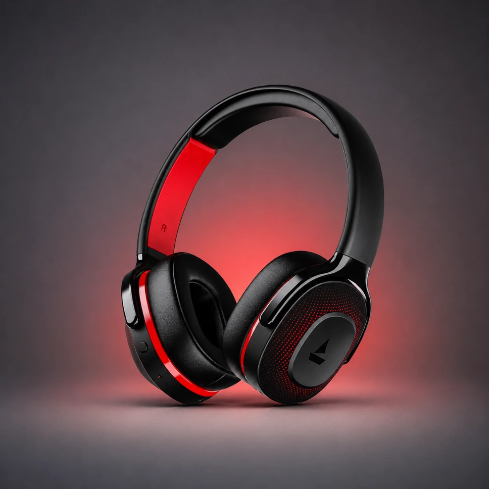 boAt Rockerz 413 Wireless Over-Ear Headphones | 60H Battery | Deep Bass (Black-Red)