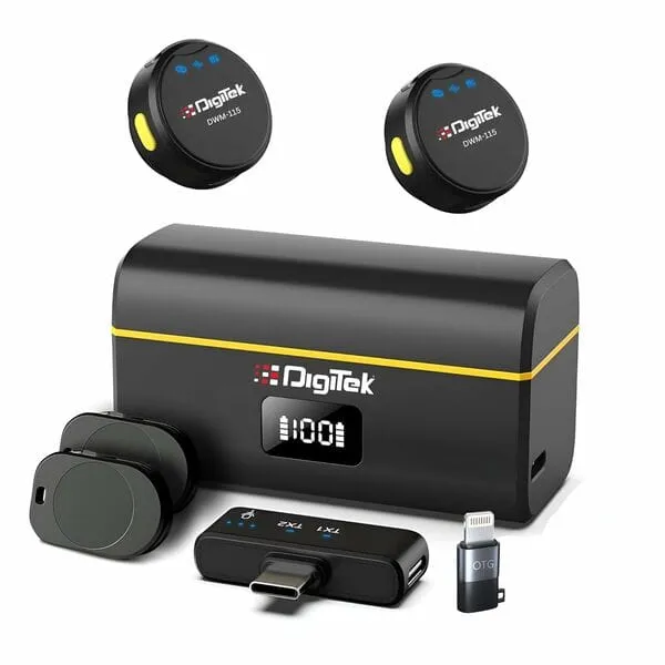 DIGITEK DWM-115 2-in-1 Wireless Lavalier Microphone | 40m Range | iOS & Android